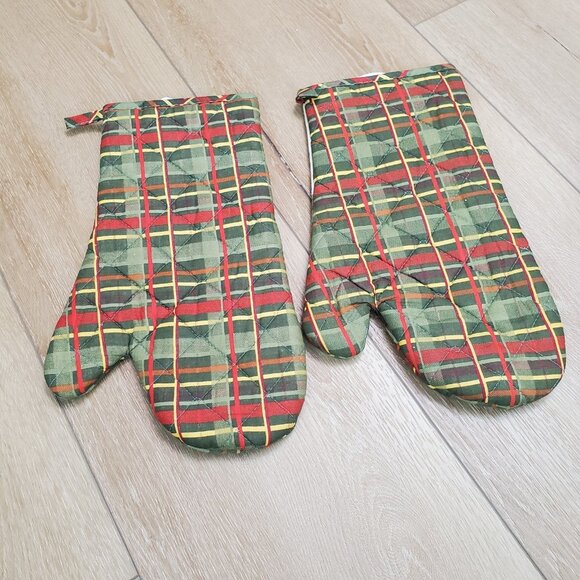 Set of 2 Thanksgiving Harvest Pumpkin Fall Green Plaid NWT Country Cottage Cottn - Picture 3 of 5